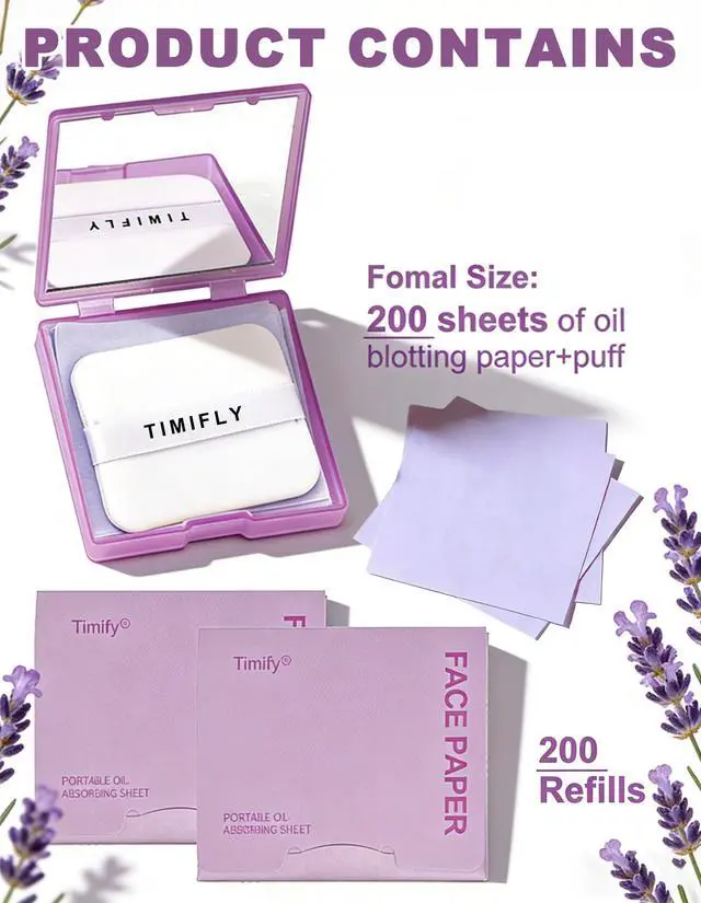 Alt view image 2 of 7 - 300PCS Oil blotting sheets for face - Blotting Papers for Face with Mirror, Puff & Refills, Absorbs Excess Face Oil, Shine Control, Saves Makeup, On-the-Go Facial Oil Control Kit, Matte Finish All Day