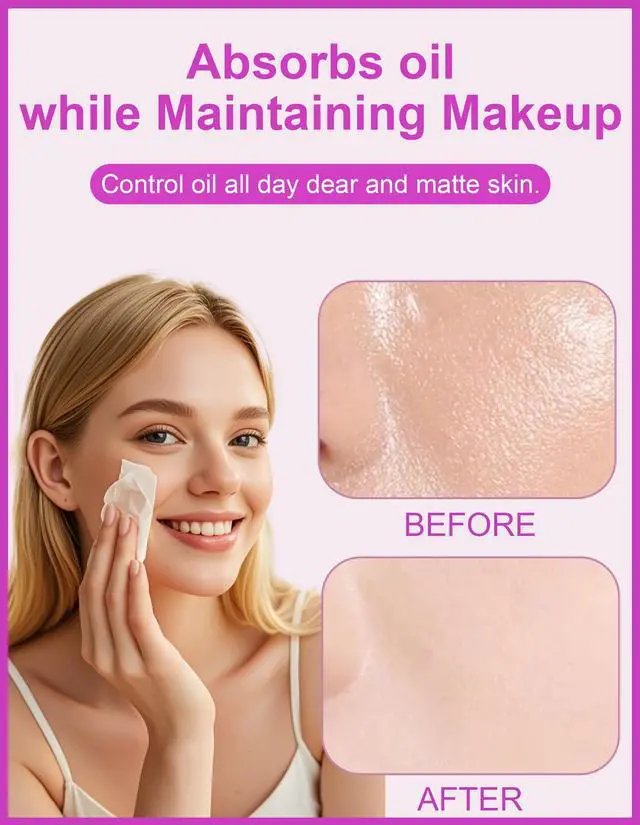 Alt view image 3 of 7 - 300PCS Oil blotting sheets for face - Blotting Papers for Face with Mirror, Puff & Refills, Absorbs Excess Face Oil, Shine Control, Saves Makeup, On-the-Go Facial Oil Control Kit, Matte Finish All Day