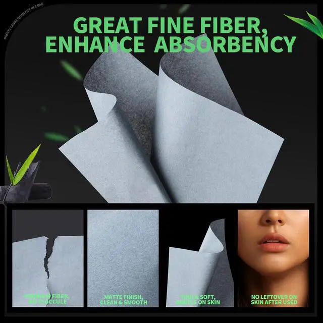 Alt view image 4 of 7 - Blotting Paper for Oily Skin, Natural Bamboo Charcoal Blotting Paper, Oil Blotting Sheets for Face, 100 * 70MM Large Oil Absorbing Sheets Makeup Face Tissues, 200 Counts