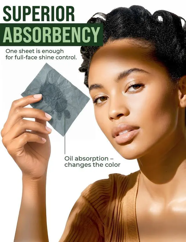 Alt view image 4 of 7 - Natural Oil Blotting Sheets for Face with Bamboo Charcoal - 4pk/400 Makeup Friendly Oil Absorbing Sheets for Face - Blotting Papers for Oily Skin - Perfect for Keeping in Purse - Oil Control Film