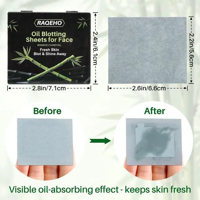 Alt view image 3 of 7 - 200 Oil Blotting Sheets for Face - Bamboo Charcoal Oil Absorbing Blotting Paper with Mirror & Puff Disposable Oily Control Removing Face Wipes Pads Oil Skin Women Men Beauty Makeup Essentials