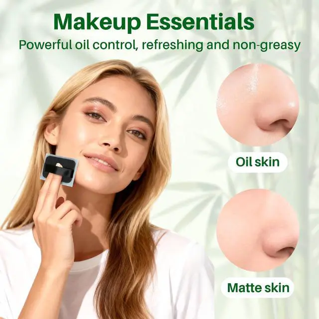 Alt view image 5 of 7 - 200 Oil Blotting Sheets for Face - Bamboo Charcoal Oil Absorbing Blotting Paper with Mirror & Puff Disposable Oily Control Removing Face Wipes Pads Oil Skin Women Men Beauty Makeup Essentials