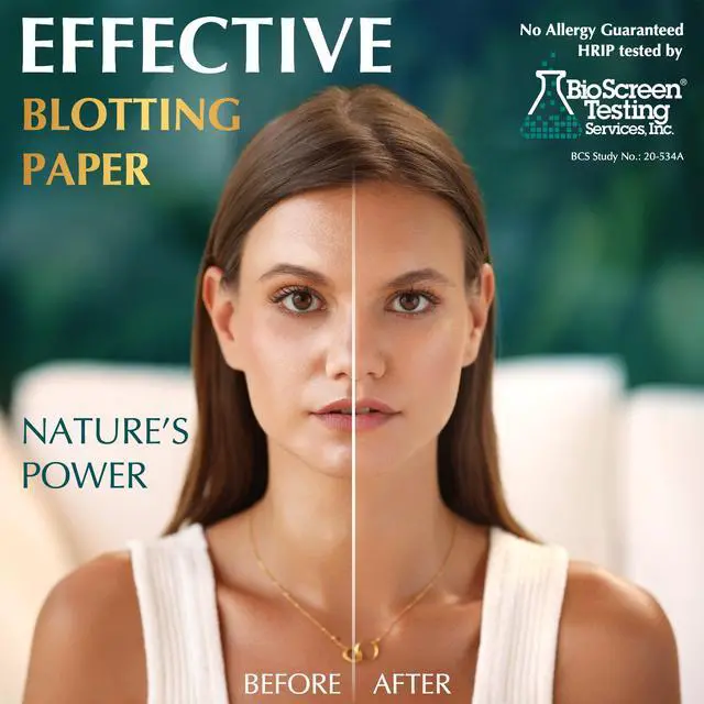 Alt view image 2 of 7 - Natural Green Tea Oil Blotting Sheets for Face - 25% Larger - 3pk/300 Makeup Friendly Blotting Papers for Face - Easy Dispensing Oil Absorbing Sheets