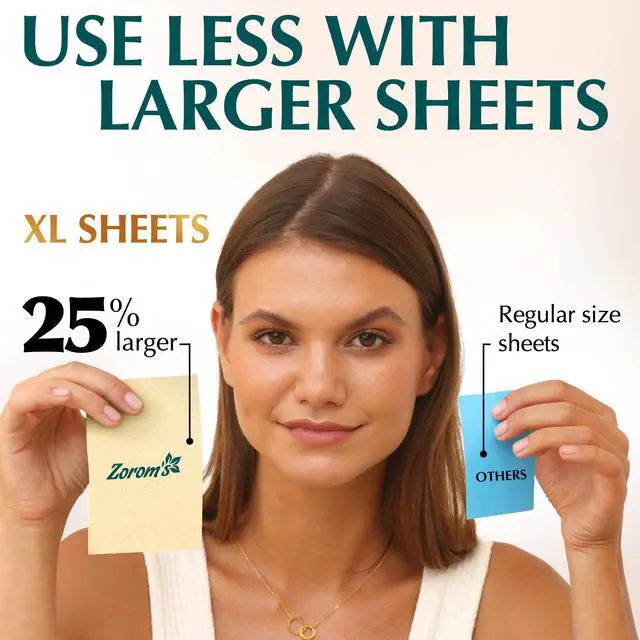 Alt view image 3 of 7 - Natural Green Tea Oil Blotting Sheets for Face - 25% Larger - 3pk/300 Makeup Friendly Blotting Papers for Face - Easy Dispensing Oil Absorbing Sheets