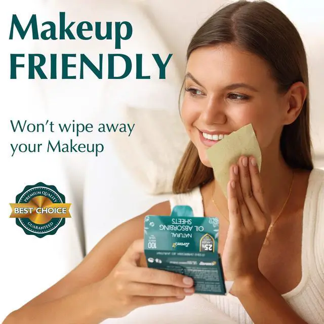 Alt view image 4 of 7 - Natural Green Tea Oil Blotting Sheets for Face - 25% Larger - 3pk/300 Makeup Friendly Blotting Papers for Face - Easy Dispensing Oil Absorbing Sheets