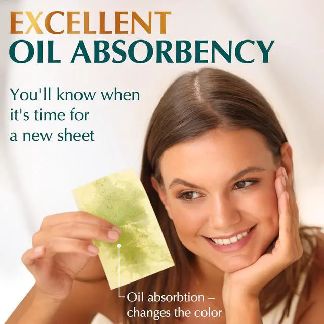 Alt view image 5 of 7 - Natural Green Tea Oil Blotting Sheets for Face - 25% Larger - 3pk/300 Makeup Friendly Blotting Papers for Face - Easy Dispensing Oil Absorbing Sheets