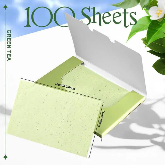 Alt view image 2 of 7 - Oil Blotting Sheets for Face, 100 Sheets Green Tea Oil Absorbing Tissues Paper, Large 10cmx7cm Oil Blotters
