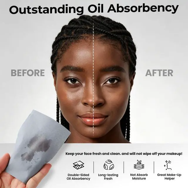 Alt view image 4 of 7 - 600 Counts Oil Blotting Sheets For Face, Blotting Paper for Oily Skin, Oil Control Film, Oil Absorbing Sheets For Face, Oil Absorbing Tissues, Oil Blotting Papers