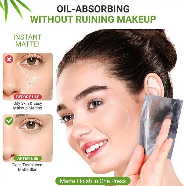 Alt view image 3 of 7 - Oil Blotting Sheets For Face, 1000 Sheets Bamboo Charcoal Blotting Papers For Face (100 Sheets In 10 Packs), Oil Absorbing Sheets For Oily Skin & All Skin Types, Oil Remover For Women & Men