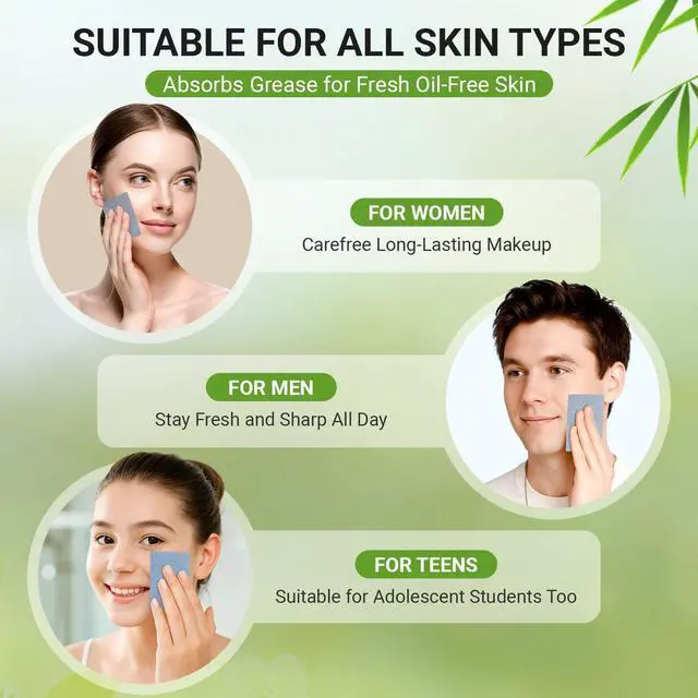 Alt view image 7 of 7 - Oil Blotting Sheets For Face, 1000 Sheets Bamboo Charcoal Blotting Papers For Face (100 Sheets In 10 Packs), Oil Absorbing Sheets For Oily Skin & All Skin Types, Oil Remover For Women & Men
