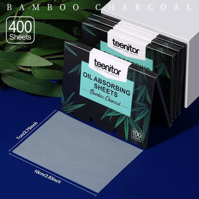 Alt view image 2 of 7 - 400 Counts Oil Blotting Papers for Face, Bamboo Charcoal Oil Absorbing Sheets for Oily Skin, Oil Blotting Sheets for Face, Oil Absorbent Pads Blotter Paper, Oil Face Wipes Large 10cmx7cm