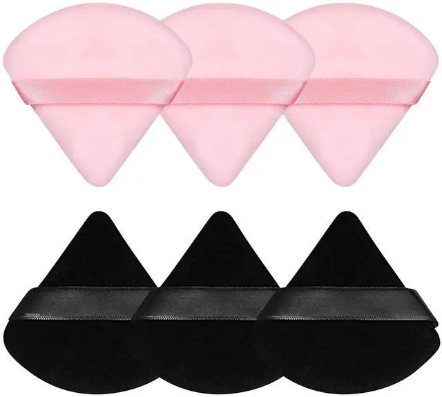 Main image of 6 Pieces Powder Puff, Face Makeup Sponge Soft Velour Triangle Powder Puffs Beauty Sponge for Loose Powder (Black, Pink)