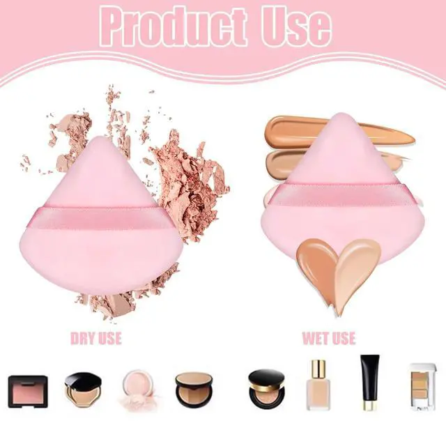 Alt view image 4 of 6 - 6 Pieces Powder Puff, Face Makeup Sponge Soft Velour Triangle Powder Puffs Beauty Sponge for Loose Powder (Black, Pink)