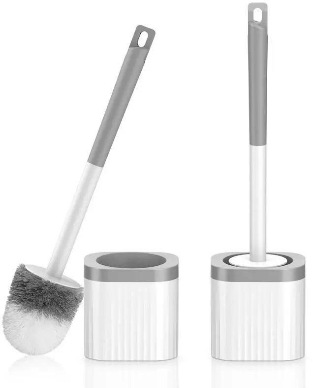Main image of Toilet Brush, 2 Pack Compact Toilet Bowl Brush and Holder Set with Nylon Bristles Toilet Cleaner Brush Hidden Toilet Scrubber Brush for Bathroom Cleaning, Grey & White
