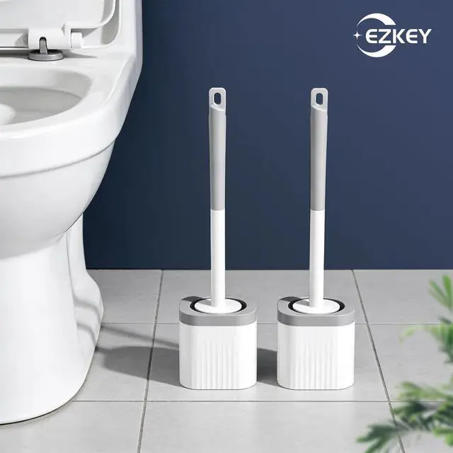 Alt view image 7 of 7 - Toilet Brush, 2 Pack Compact Toilet Bowl Brush and Holder Set with Nylon Bristles Toilet Cleaner Brush Hidden Toilet Scrubber Brush for Bathroom Cleaning, Grey & White