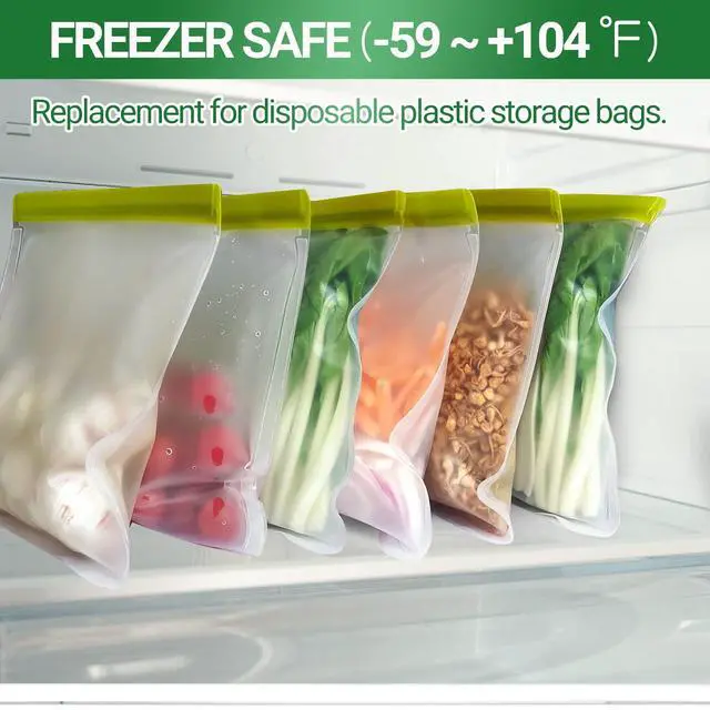 Alt view image 3 of 7 - Reusable Freezer Bags, 10 Pack Reusable Quart Bags Seal and Leak Proof, BPA Free Storage Bag for Marinate Meat, Vegetables, Home Organization, Green