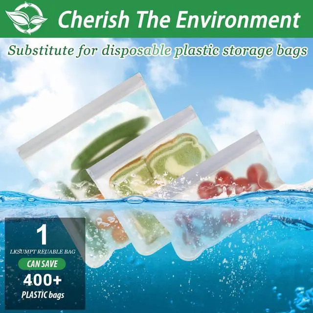 Alt view image 6 of 7 - Reusable Freezer Bags, 10 Pack Reusable Quart Bags Seal and Leak Proof, BPA Free Storage Bag for Marinate Meat, Vegetables, Home Organization, Green