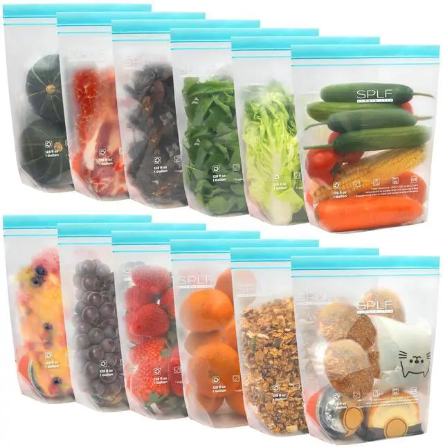 Main image of 12 Pack Reusable Gallon Freezer Bags Dishwasher Microwave Safe, 1 Gallon BPA Free Leakproof Food Storage Bags, Silicone Free Containers for Meal Prep, Fridge Kitchen Organization