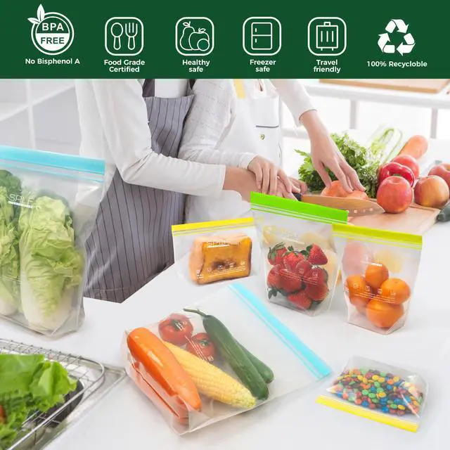 Alt view image 2 of 7 - 12 Pack Reusable Gallon Freezer Bags Dishwasher Microwave Safe, 1 Gallon BPA Free Leakproof Food Storage Bags, Silicone Free Containers for Meal Prep, Fridge Kitchen Organization