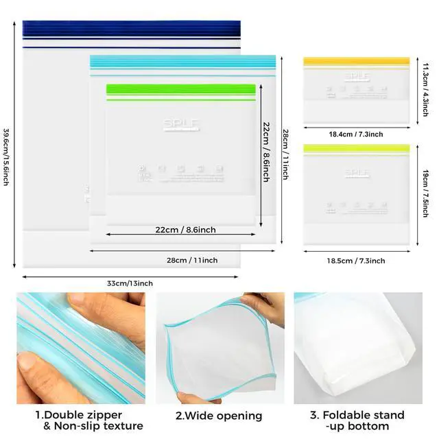 Alt view image 3 of 7 - 12 Pack Reusable Gallon Freezer Bags Dishwasher Microwave Safe, 1 Gallon BPA Free Leakproof Food Storage Bags, Silicone Free Containers for Meal Prep, Fridge Kitchen Organization