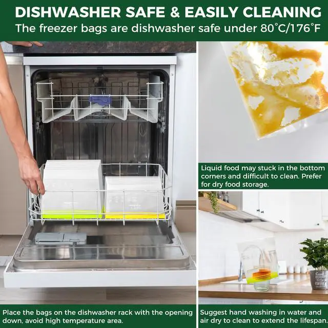Alt view image 6 of 7 - 12 Pack Reusable Gallon Freezer Bags Dishwasher Microwave Safe, 1 Gallon BPA Free Leakproof Food Storage Bags, Silicone Free Containers for Meal Prep, Fridge Kitchen Organization
