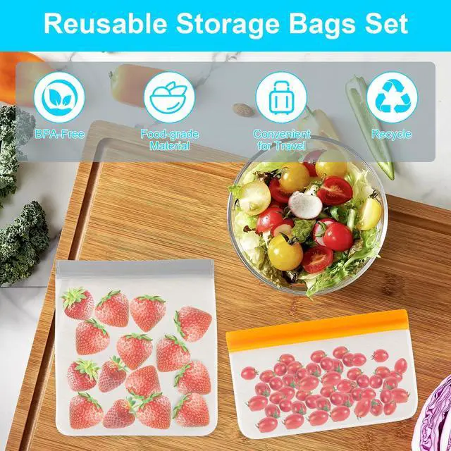 Alt view image 6 of 7 - 12 Pack Reusable Freezer Bags Dishwasher Safe, Leakproof Food Storage Bags, Silicone Bags for Food Storage Home Organization (4 Reusable Snack Bags 4 Sandwich Bags 4 Gallon Freezer Bags)