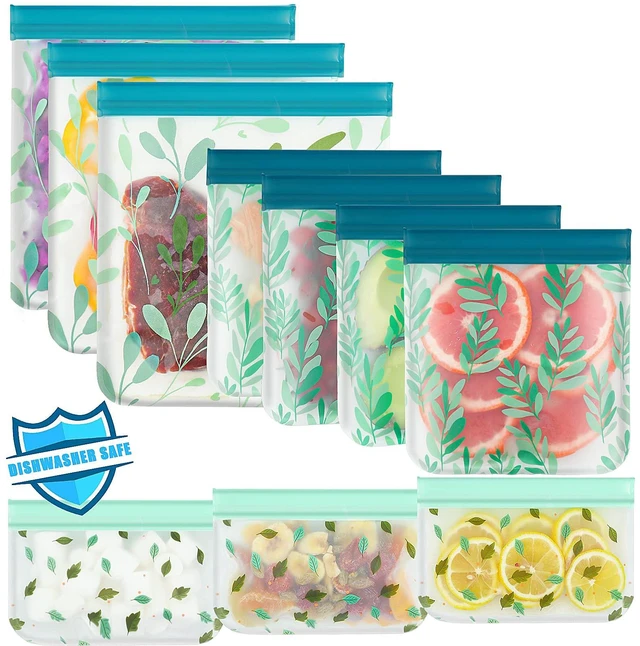 Main image of 10 Pack Dishwasher Safe Reusable PEVA Food Storage Bags, Leak proof Reusable Freezer Bags for Food Storage Home Organization Traval & Make-up BPA FREE for Food Storage Home BPA FREE for Salad Fruit