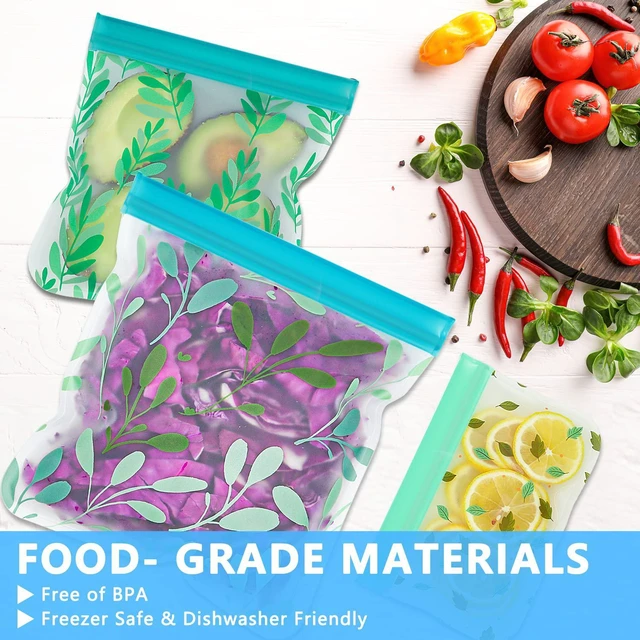 Alt view image 6 of 6 - 10 Pack Dishwasher Safe Reusable PEVA Food Storage Bags, Leak proof Reusable Freezer Bags for Food Storage Home Organization Traval & Make-up BPA FREE for Food Storage Home BPA FREE for Salad Fruit