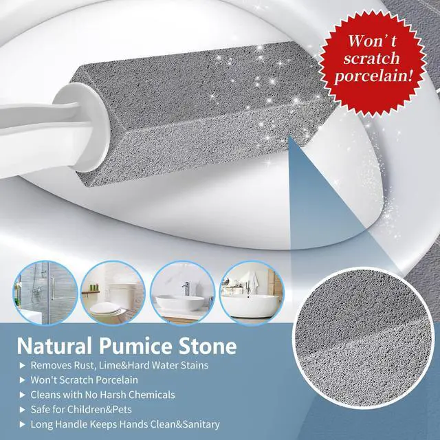 Alt view image 2 of 7 - Toilet Bowl Cleaner Pumice Stone -Hard Water Stain Remover with Ergonomic Handle, Powerfully Removes Toilet Bowl RingsRust &LimeIdeal for Toilet Brush/BBQ Grills/Sink/Pool/Bathroom2Pack