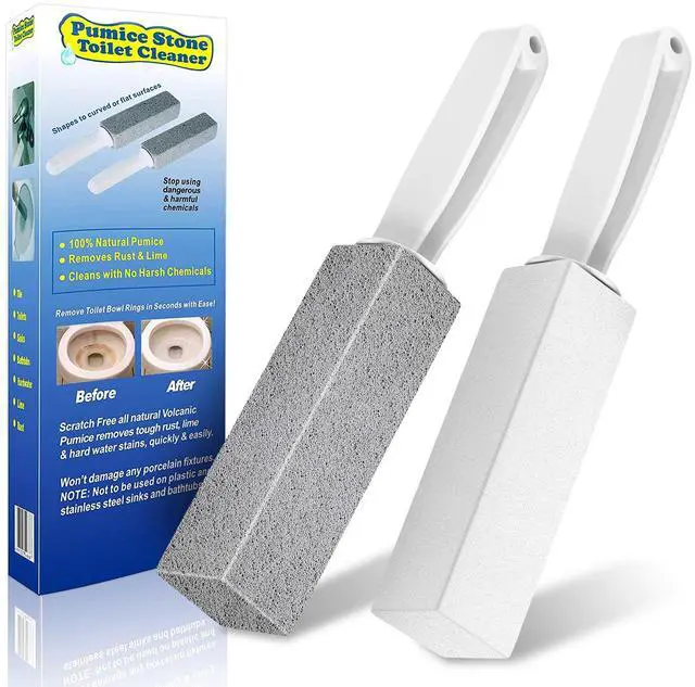 Main image of Toilet Bowl Cleaner Pumice Stone -Hard Water Stain Remover with Ergonomic Handle, Powerfully Removes Toilet Bowl RingsRust &LimeIdeal for Toilet Brush/BBQ Grills/Sink/Pool/Bathroom2Pack