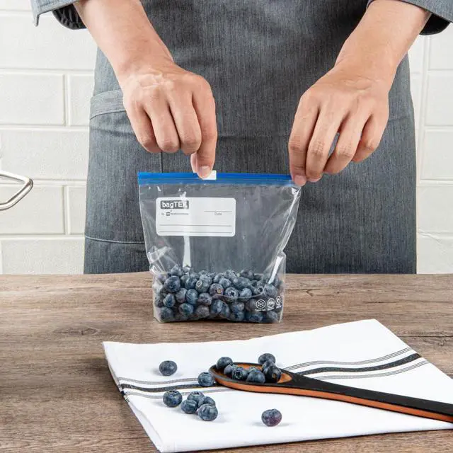 Alt view image 5 of 7 - Bag Tek 1 Pint Freezer Slider Bags 25 Disposable Zipper Pouch Bags - Slide Zipper Expandable Bottom Clear Plastic Freezer Bags With Write-On-Label For Food Storage