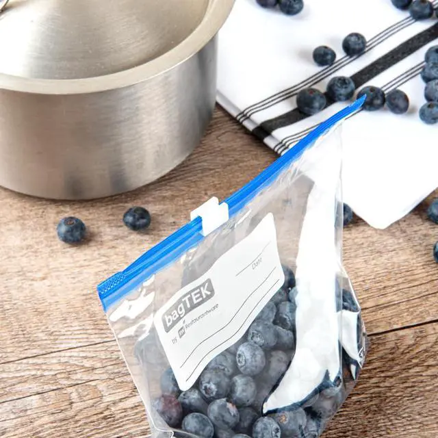 Alt view image 7 of 7 - Bag Tek 1 Pint Freezer Slider Bags 25 Disposable Zipper Pouch Bags - Slide Zipper Expandable Bottom Clear Plastic Freezer Bags With Write-On-Label For Food Storage