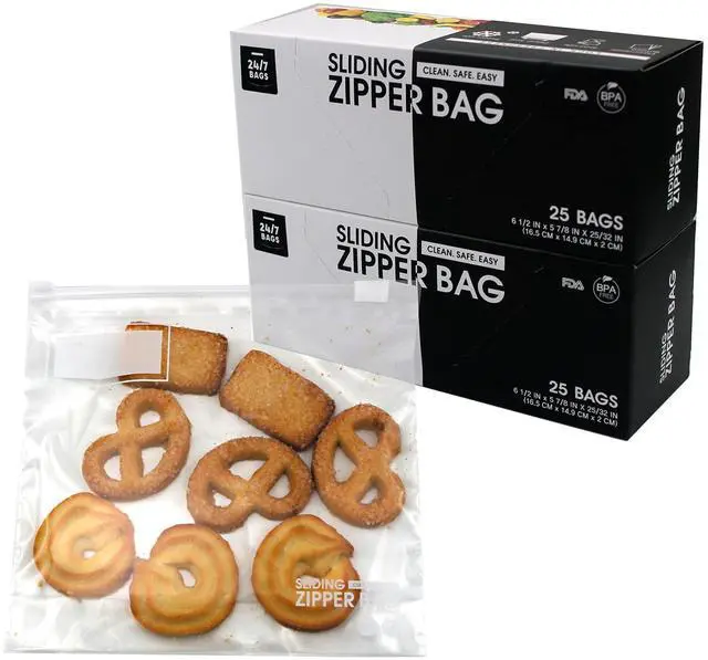 Main image of 50 Small Slider Storage Bags with Expandable Bottom, Easy Secure Slide, Zero BPA, Easy On The Go