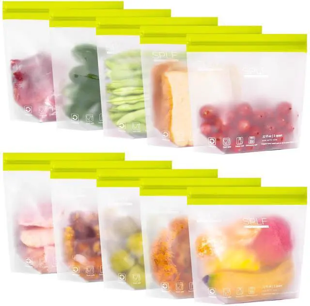 Main image of 10 Pack Stand-Up Reusable Quart Freezer Bags Dishwasher Safe, Extra Thick Leakproof 1 Quart Food Storage Bags, BPA Free Bags for Meal Prep, Sandwich, Snack, Fridge Organization