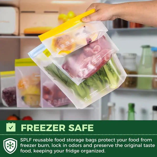 Alt view image 4 of 7 - 10 Pack Stand-Up Reusable Quart Freezer Bags Dishwasher Safe, Extra Thick Leakproof 1 Quart Food Storage Bags, BPA Free Bags for Meal Prep, Sandwich, Snack, Fridge Organization