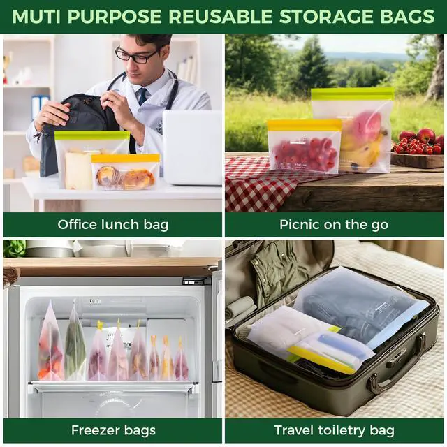 Alt view image 6 of 7 - 10 Pack Stand-Up Reusable Quart Freezer Bags Dishwasher Safe, Extra Thick Leakproof 1 Quart Food Storage Bags, BPA Free Bags for Meal Prep, Sandwich, Snack, Fridge Organization