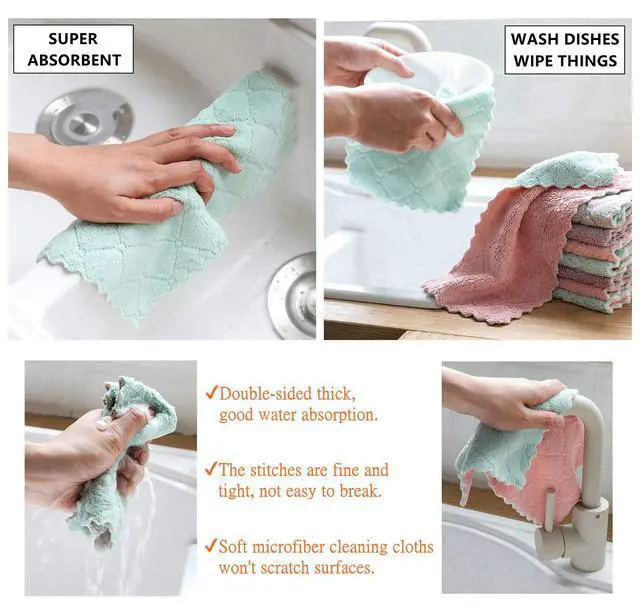 Alt view image 3 of 7 - Microfiber Cleaning Cloth, Kitchen Towels, Double-Sided Microfiber Towel Lint Free Highly Absorbent Multi-Purpose Dust and Dirty Cleaning Supplies for Kitchen Car Cleaning. Pack of 12
