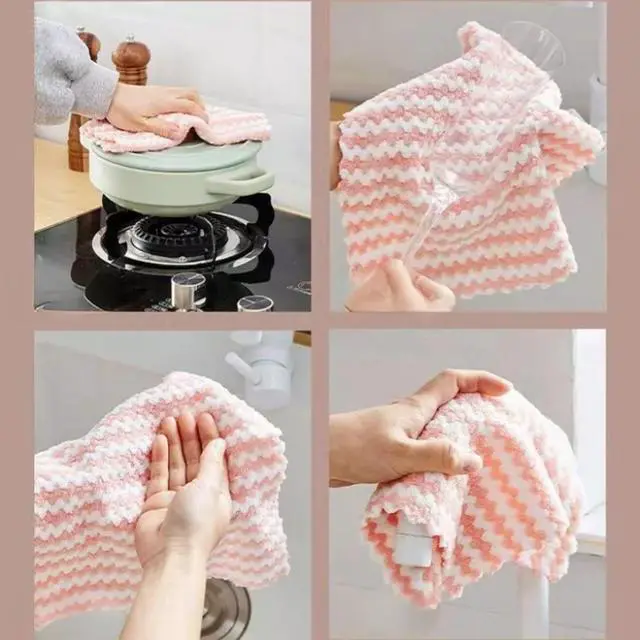 Alt view image 4 of 7 - 21 Pack Super Absorbent Dish Cloths Coral Velvet Microfiber Kitchen Towels Lint-Free Nonstick Oil Reusable Washable Fast Drying Rags 10"x10" Multipurpose Cleaning Dishcloths for Dishes Countertops