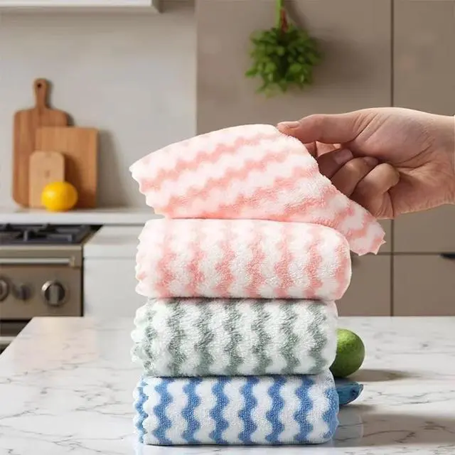 Alt view image 5 of 7 - 21 Pack Super Absorbent Dish Cloths Coral Velvet Microfiber Kitchen Towels Lint-Free Nonstick Oil Reusable Washable Fast Drying Rags 10"x10" Multipurpose Cleaning Dishcloths for Dishes Countertops