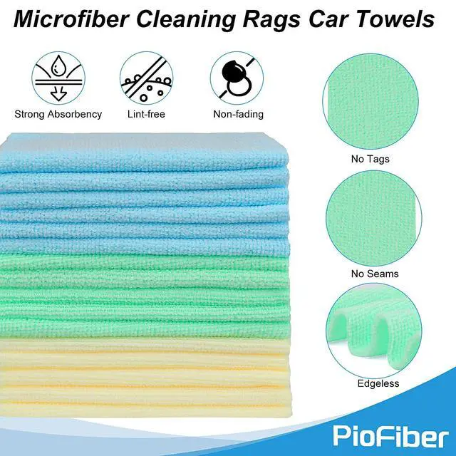 Alt view image 3 of 7 - Shop Towels 20 Pack Edgeless Microfiber Cleaning Cloths, 12"x12" Lint-Free, Reusable Towels for Car Detailing, Kitchen, Garage & Glass Quick Dry Rags