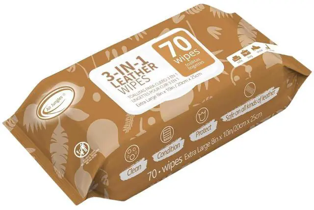 Main image of 3in1 Leather Cleaner Wipes 70 Count, Extra Large 8" x 10" Size, Clean Condition Protect Wipes for Vinyl and Leather Apparel Furniture Auto Car Interior Shoes Boots Bags