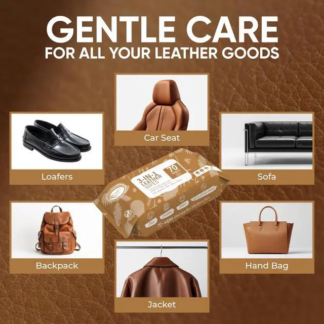 Alt view image 5 of 7 - 3in1 Leather Cleaner Wipes 70 Count, Extra Large 8" x 10" Size, Clean Condition Protect Wipes for Vinyl and Leather Apparel Furniture Auto Car Interior Shoes Boots Bags