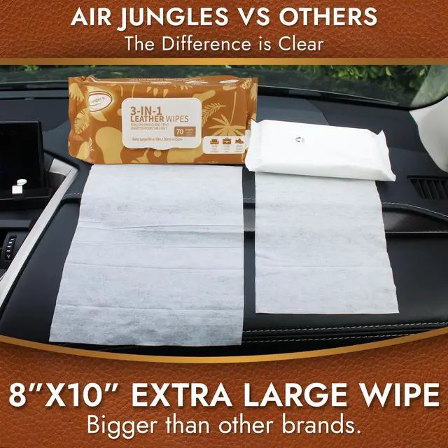 Alt view image 2 of 7 - 3in1 Leather Cleaner Wipes 70 Count, Extra Large 8" x 10" Size, Clean Condition Protect Wipes for Vinyl and Leather Apparel Furniture Auto Car Interior Shoes Boots Bags