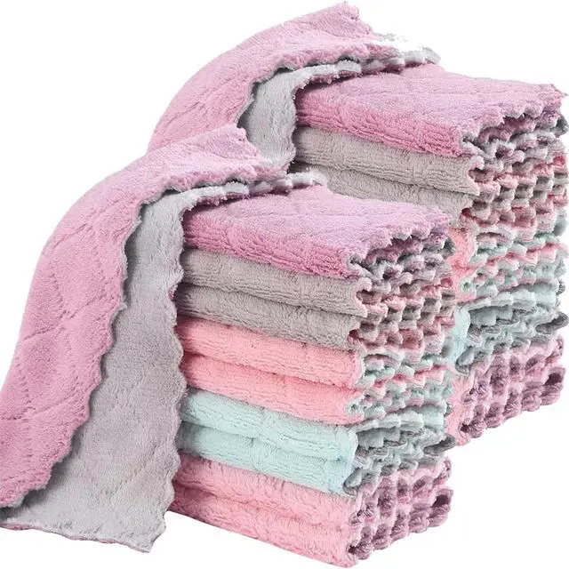Main image of 20 Pack Cleaning Cloth Kitchen Cloth, Dish Towels Super Absorbent Coral Velvet Dishtowels, Microfiber Premium Soft Tea Towels, Quick Dry Rags, Multipurpose Reusable Washcloths, Non-Stick Oil Cloths.