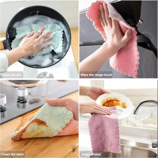 Alt view image 3 of 7 - 20 Pack Cleaning Cloth Kitchen Cloth, Dish Towels Super Absorbent Coral Velvet Dishtowels, Microfiber Premium Soft Tea Towels, Quick Dry Rags, Multipurpose Reusable Washcloths, Non-Stick Oil Cloths.