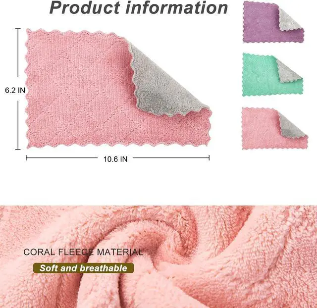 Alt view image 6 of 7 - 20 Pack Cleaning Cloth Kitchen Cloth, Dish Towels Super Absorbent Coral Velvet Dishtowels, Microfiber Premium Soft Tea Towels, Quick Dry Rags, Multipurpose Reusable Washcloths, Non-Stick Oil Cloths.