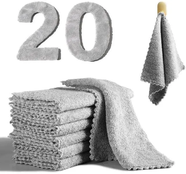 Main image of 20 Pack Super Absorbent Dish Cloths Coral Velvet Microfiber Kitchen Towels Lint-Free Nonstick Oil Reusable Washable Fast Drying Rags 9.84"x9.84" Multipurpose Cleaning Dishcloths for Dishes Countertops
