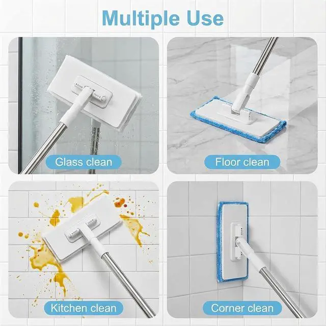 Alt view image 2 of 7 - Snap Grip Mini Mop, Zero Touch Cloth Changing Mop with Automatic Push Pull Handle,360 Rotating Lazy Mops Wet Dry for Whole House Cleaning,Retractable Gap Dust Cleaner Flat Mops (White-5 Cloths)