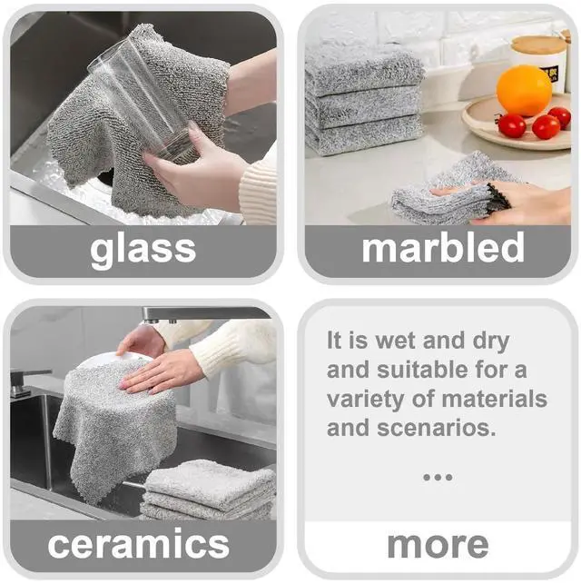 Alt view image 6 of 7 - 20 Pack Super Absorbent Dish Cloths Coral Velvet Microfiber Kitchen Towels Lint-Free Nonstick Oil Reusable Washable Fast Drying Rags 9.84"x9.84" Multipurpose Cleaning Dishcloths for Dishes Countertops