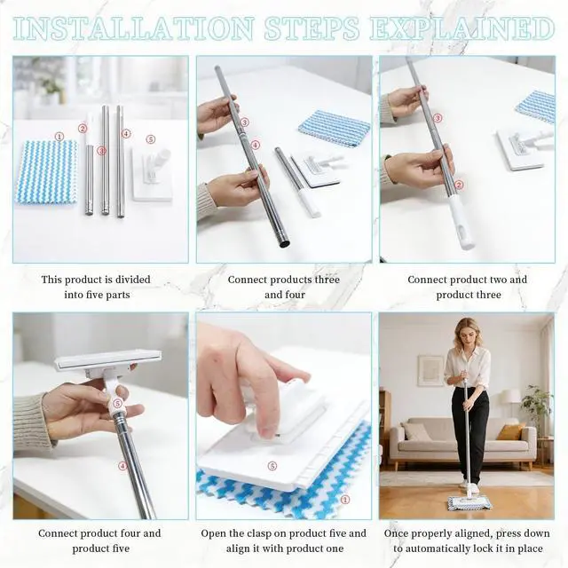 Alt view image 5 of 7 - Snap Grip Mini Mop, Zero Touch Cloth Changing Mop with Automatic Push Pull Handle,360 Rotating Lazy Mops Wet Dry for Whole House Cleaning,Retractable Gap Dust Cleaner Flat Mops (White-5 Cloths)